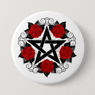 Pentagram med Röd ros Knapp