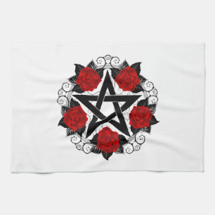 Pentagram med Röd ros Kökshandduk