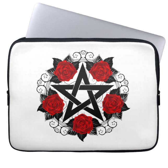 Pentagram med Röd ros Laptop Fodral (Framsidan)