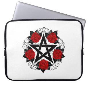 Pentagram med Röd ros Laptop Fodral