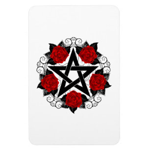 Pentagram med Röd ros Magnet