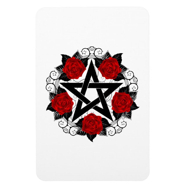 Pentagram med Röd ros Magnet (Vertikal)