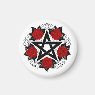 Pentagram med Röd ros Magnet