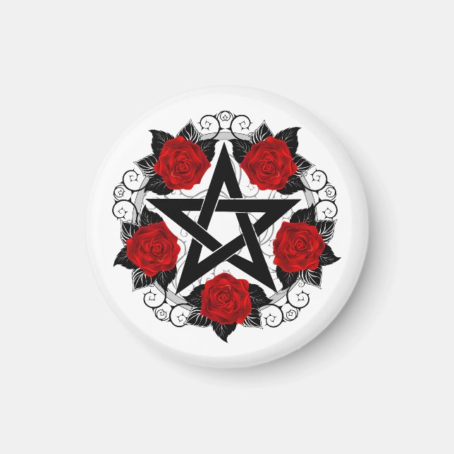 Pentagram med Röd ros Magnet (Framsidan)