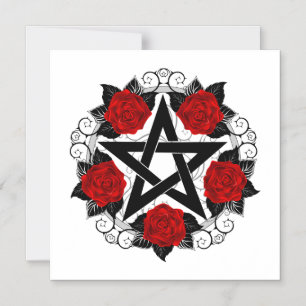 Pentagram med Röd ros Magnetisk Inbjudningskort