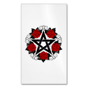 Pentagram med Röd ros Magnetiska Visitkort