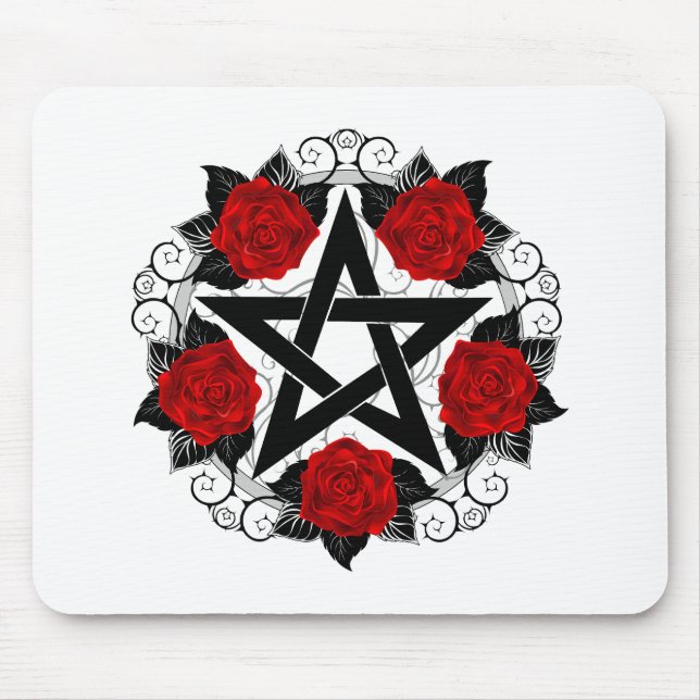 Pentagram med Röd ros Musmatta (Framsidan)