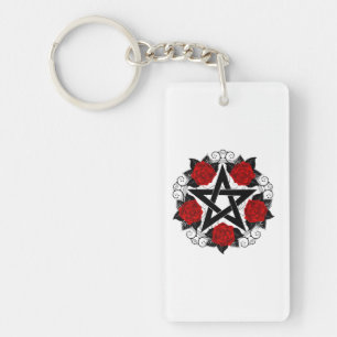 Pentagram med Röd ros Nyckelring