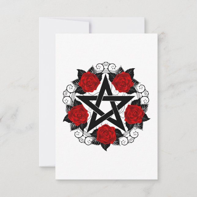 Pentagram med Röd ros OSA Kort (Framsida)