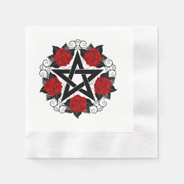 Pentagram med Röd ros Pappersservett (Framsidan)