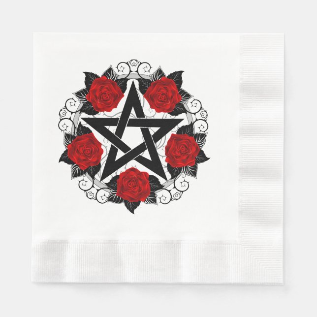 Pentagram med Röd ros Pappersservett (Framsidan)