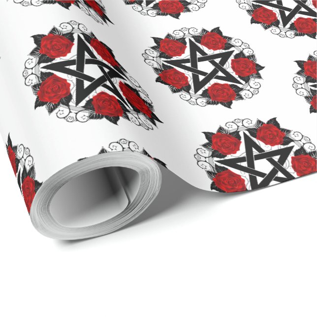 Pentagram med Röd ros Presentpapper (Rulle Hörn)