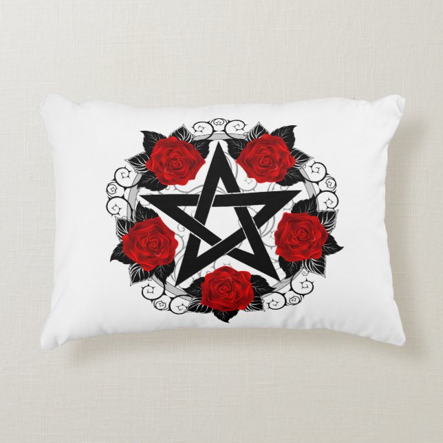 Pentagram med Röd ros Prydnadskudde (Framsidan)