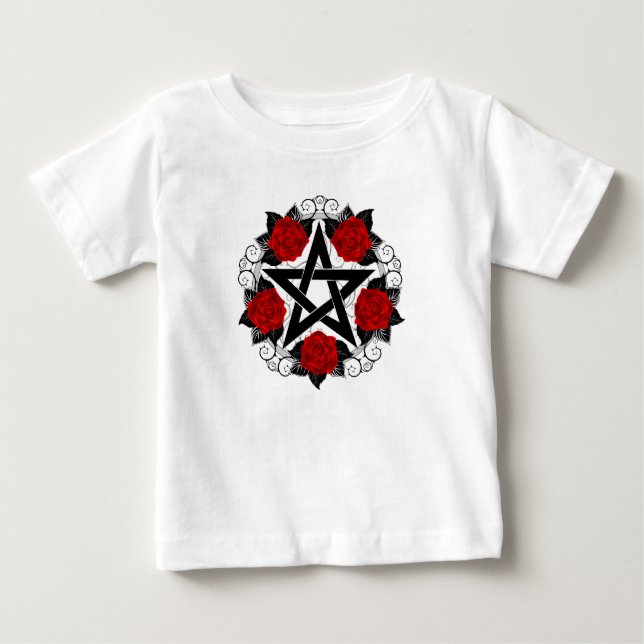 Pentagram med Röd ros T Shirt (Framsida)