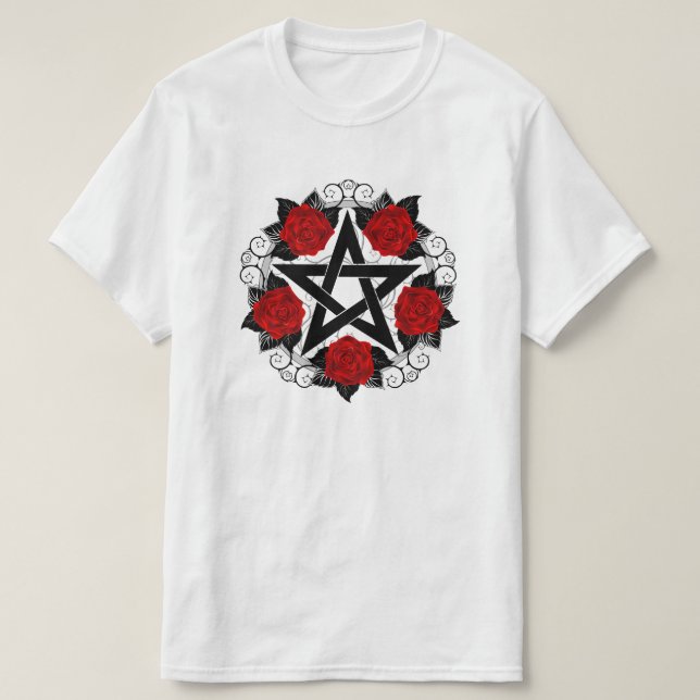 Pentagram med Röd ros T Shirt (Design framsida)