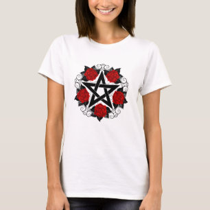 Pentagram med Röd ros T Shirt