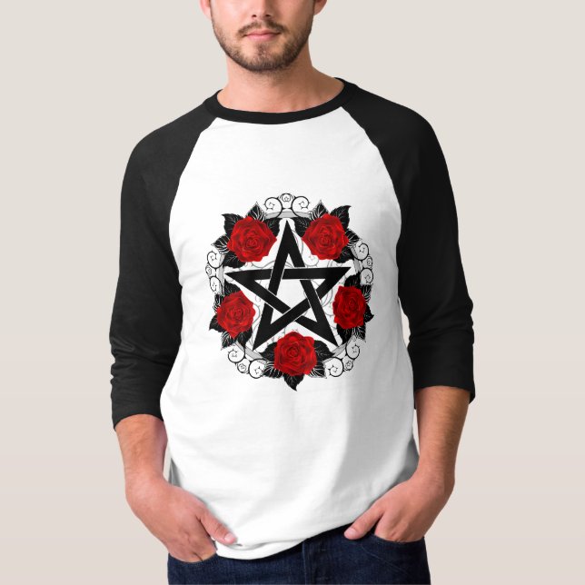 Pentagram med Röd ros T Shirt (Framsida)