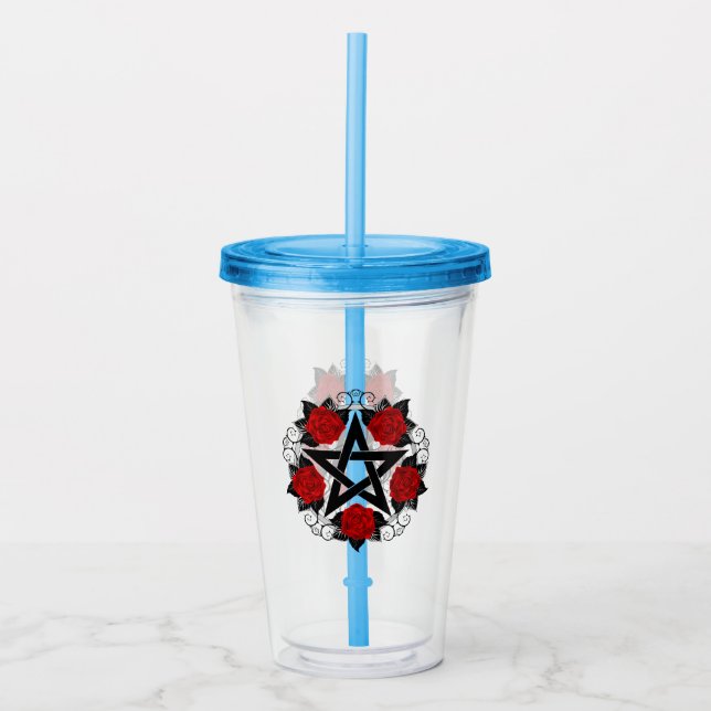 Pentagram med Röd ros Take Away Mugg (Framsida)