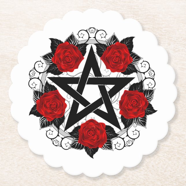 Pentagram med Röd ros Underlägg Papper (Framsida)