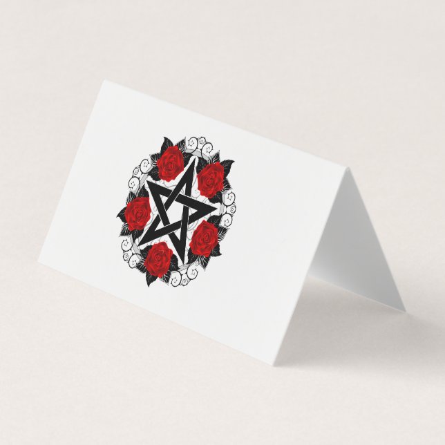 Pentagram med Röd ros Visitkort (Framsida)