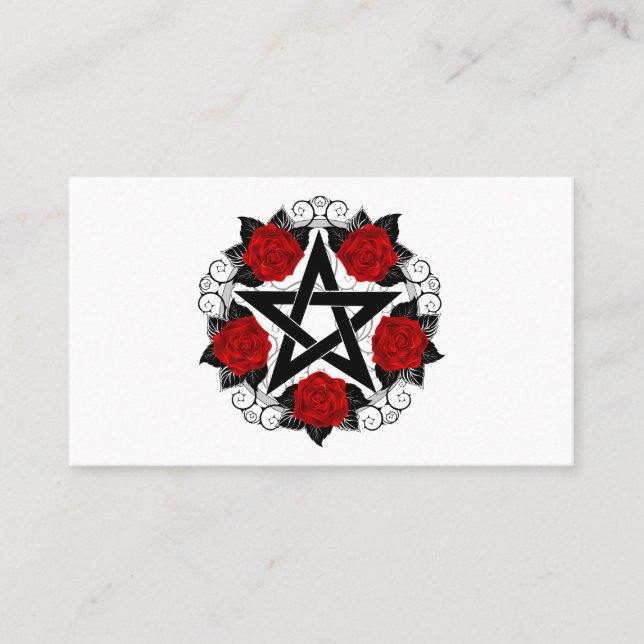 Pentagram med Röd ros Visitkort (Framsida)