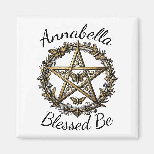 Pentagram och Moth Witchy Art Anpassat Namn Magnet (Framsidan)