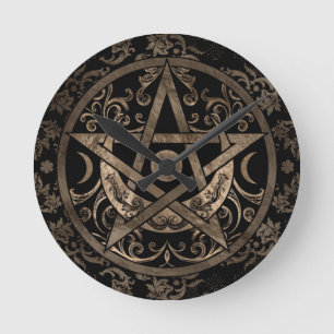 Pentagram Ornament - Guld och svart Rund Klocka