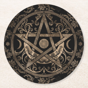 Pentagram Ornament - Guld och svart Underlägg Papper Rund