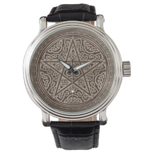 Pentagram Ornament Trä Struktur Armbandsur