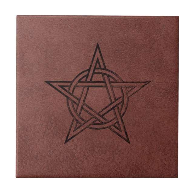 Pentagram - Pagan magiskt symbol på rött läder Kakelplatta (Framsidan)