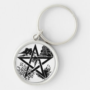Pentagram Rund Silverfärgad Nyckelring