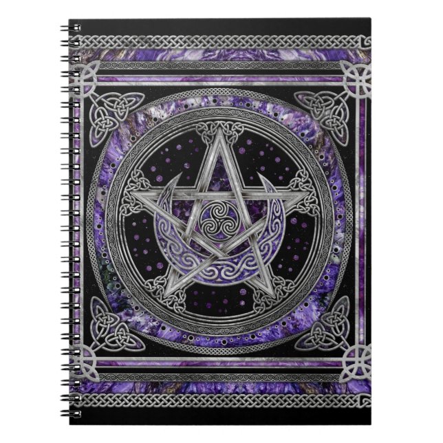 Pentagram Triskelion Amethyst Måne Anteckningsbok (Framsidan)