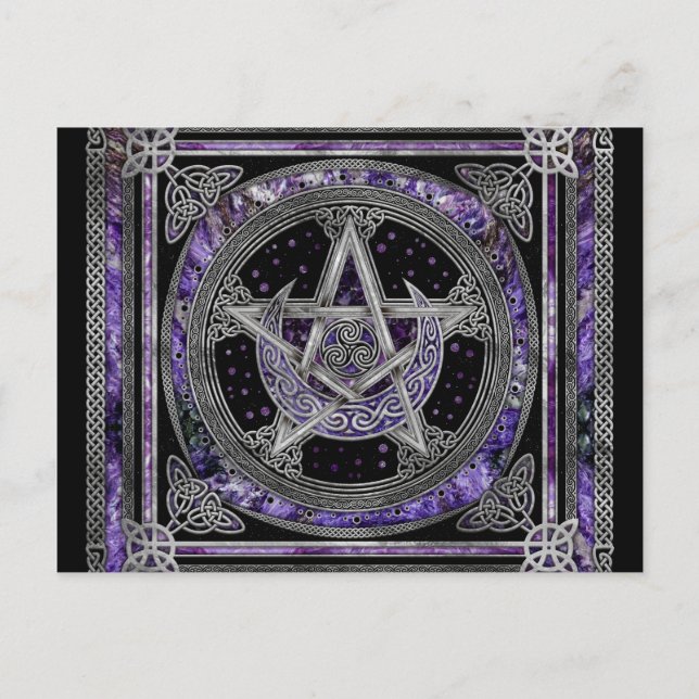 Pentagram Triskelion Amethyst Måne Vykort (Framsida)