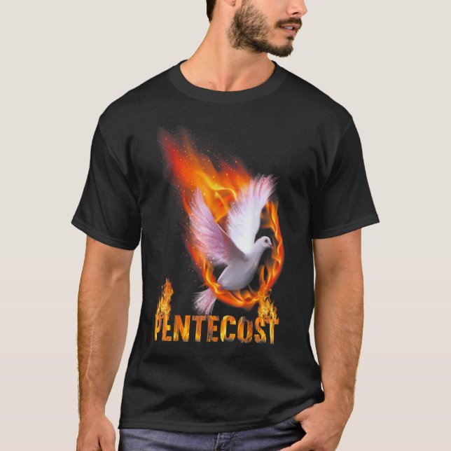 Pentecost Doves Fire Flame Holy Spirit Catholic TS T Shirt (Framsida)