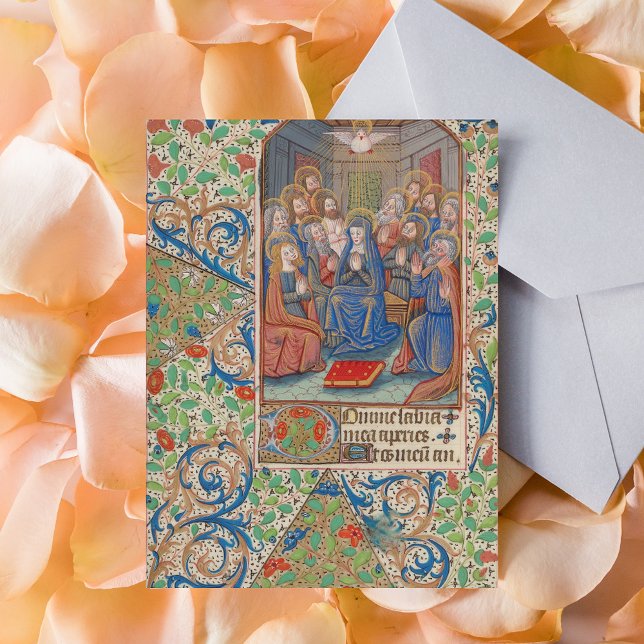Pentecost Medieval Illuminated Manuscript Vykort (The Pentecost Descent of the Holy Spirit Medieval Illuminated Manuscript Catholic Christian Postcard)