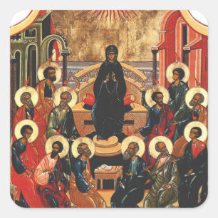 Pentecost orthodox Christian Byzantine Icon Fyrkantigt Klistermärke