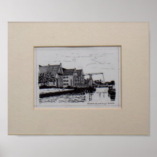Pentekening Zwolle Oversticht met Pelserbrugje Poster