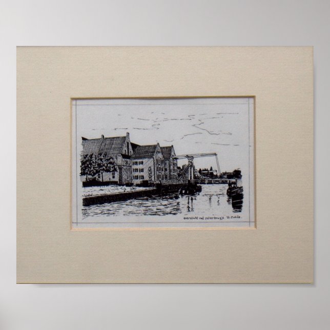 Pentekening Zwolle Oversticht met Pelserbrugje Poster (Framsidan)