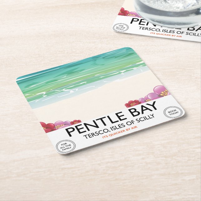 Pentle Bay, Tresco, Scillyöarna Underlägg Papper Kvadrat (Vinklad)