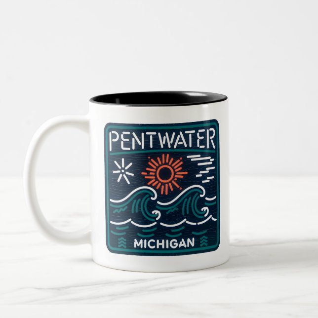 Pentwater Michigan Neon Sign Coffee Mugg (Vänster)