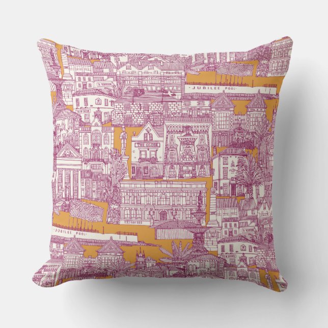 Penzance toile fuchsia clementine kudde (Framsida)