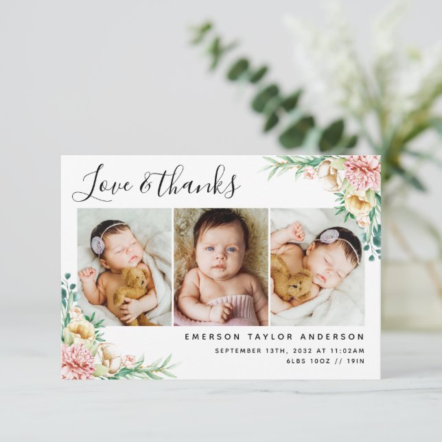 Peonie Eucalyptus Blommigt Kärlek och tack Baby Kort (Stående Fram)