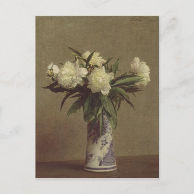 Peonier i blå och vit Vas Vykort (Framsida)
