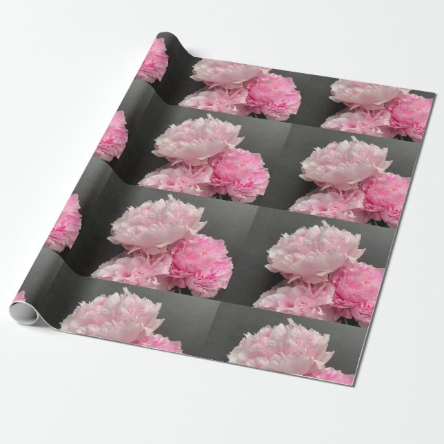 Peonier i rosa shades presentpapper (Utrullad)