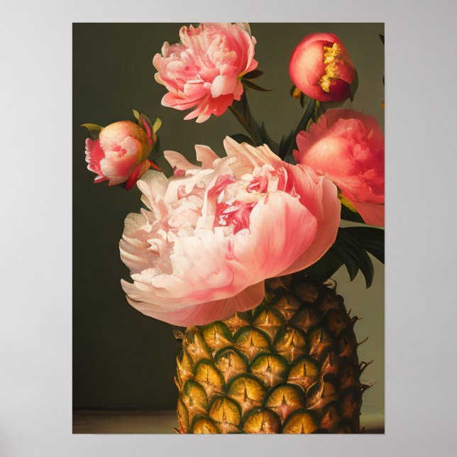 Peonier och ananas poster (Framsidan)