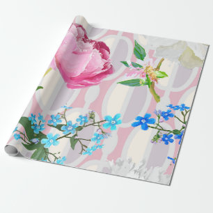 Peonier och glöm-jag-noter. Sömlös bakgrund Presentpapper