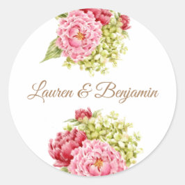 Peonier och Hydrangea Bröllop Round Stickers Runt Klistermärke