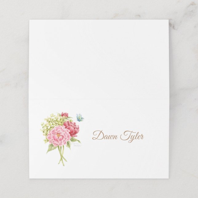Peonier och Hydrangea Folke Card Placeringskort (Utvändigt utvikt)