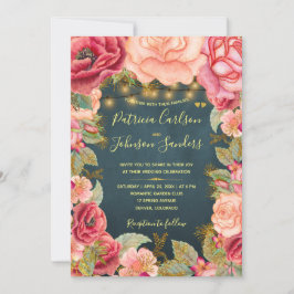 peonier och ljus vid guld vid bröllop inbjudningar