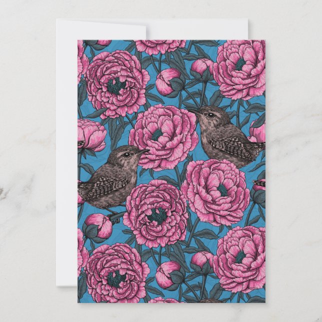 Peonier och rynor på blå (Framsida)